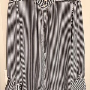 LOFT Navy Blue and White Striped Blouse